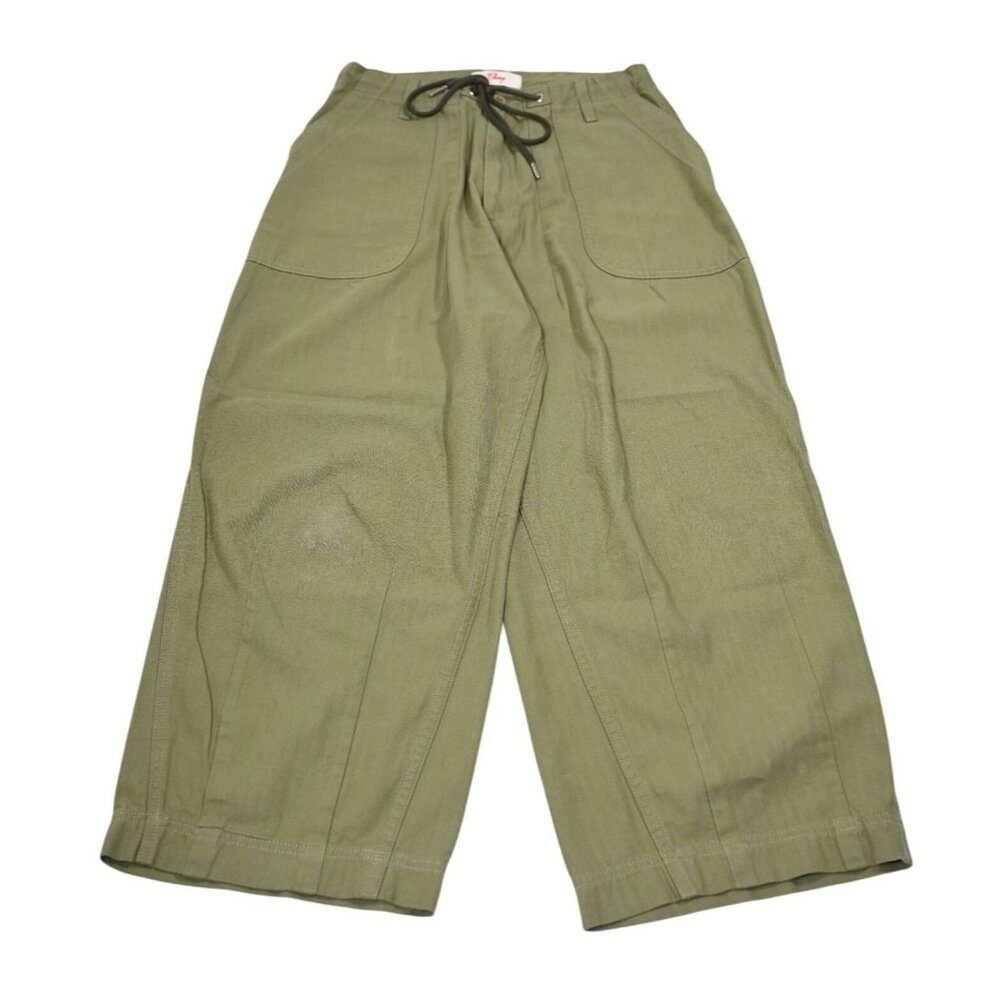 Cherry LA Wide-Leg Cotton-Canvas Drawstring Trousers in Green